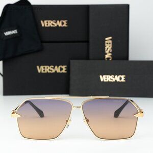 Versace Men Sunglasses Gold Gradient Violet Aviator VE2284 1002EL NEW AUTHENTIC